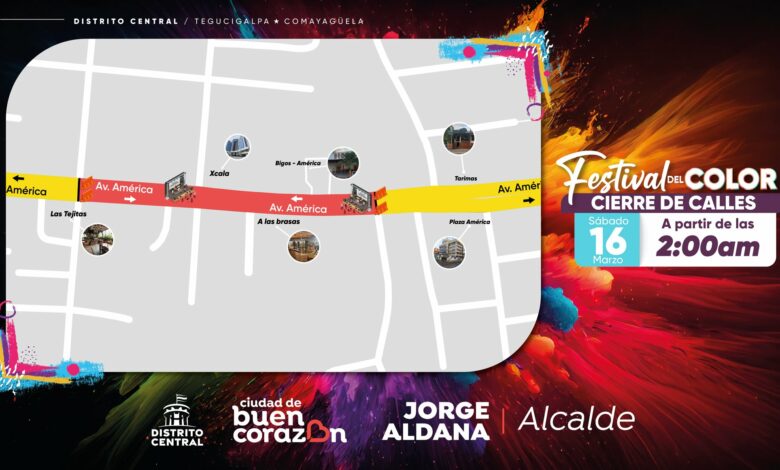Estas calles estarán cerradas este fin de semana en la capital, por celebración de Festival del Color