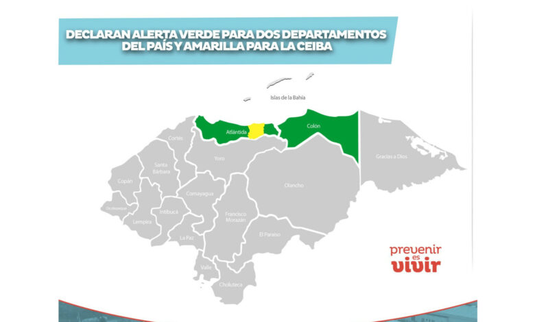 Declaran Alerta Verde para dos departamentos del país y Amarilla para la Ceiba