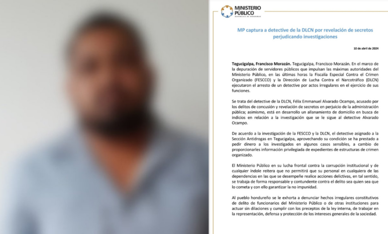 El detective de la Dirección de Lucha Contra el Narcotráfico (DLCN), fue identificado como Félix Emmanuel Alvarado Ocampo.