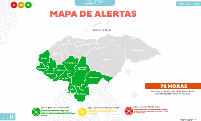 Copeco decreta alerta verde en 10 departamentos de Honduras