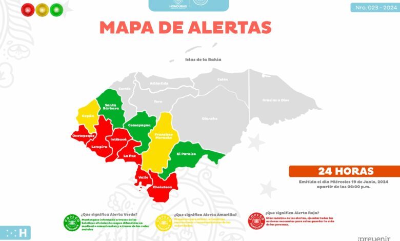COPECO eleva alerta roja en seis departamentos por fuertes lluvias y daños