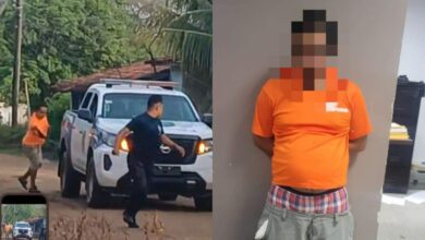 Hombre armado con machete amenaza a policías en plena vía pública