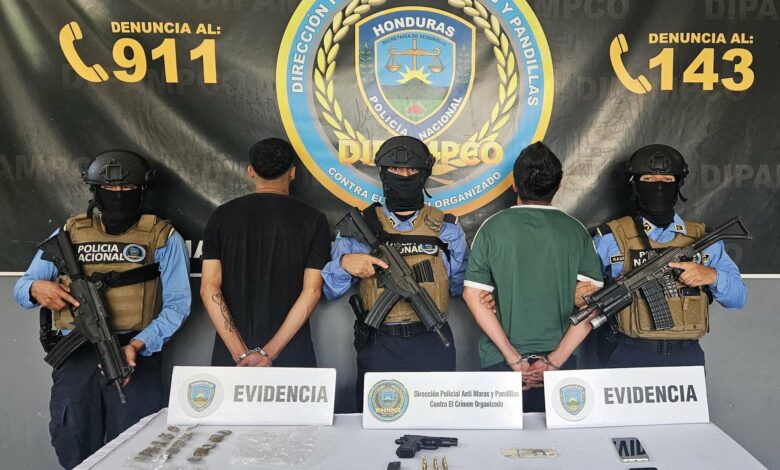 Capturan a dos supuestos miembros de la MS-13 en San Pedro Sula