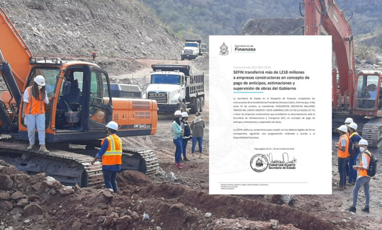 SEFIN transferirá más de 218 millones de lempiras a constructoras para obras gubernamentales