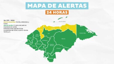 Alerta amarilla en tres departamentos y verde en el resto del país