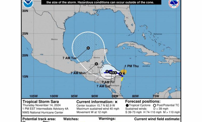 Nicaragua declara alerta amarilla en todo el territorio por la tormenta tropical Sara