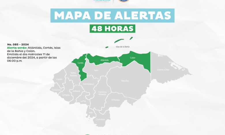 Alerta verde en cuatro departamentos por cuña débil de alta presión