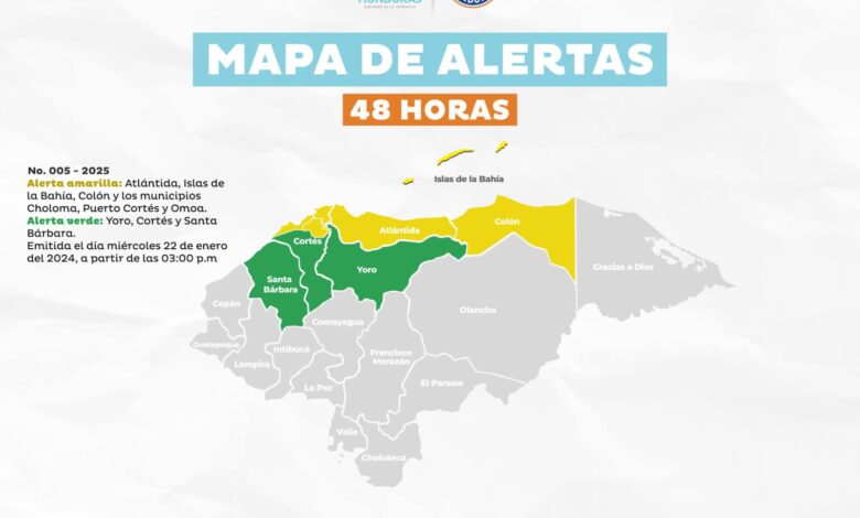 Alerta amarilla en tres departamentos por fuertes lluvias en el norte de Honduras