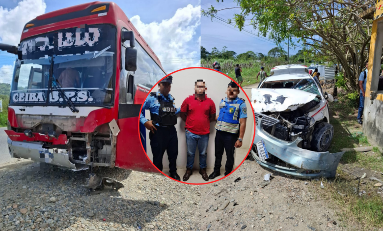 Detienen a conductor de bus por lesiones imprudentes tras accidente en Tela